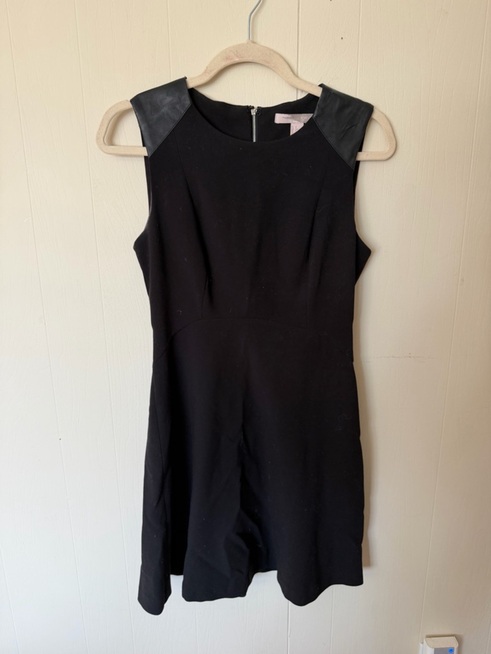 Forever 21 Black Sleeveless Fit-and-Flare Dress with Faux Leather Shoulders